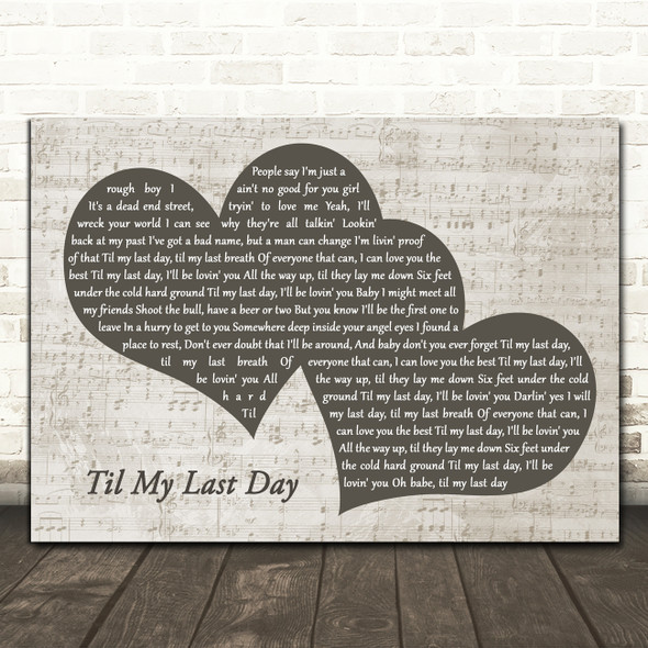 Justin Moore Til My Last Day Black & White Two Hearts Song Lyric Print