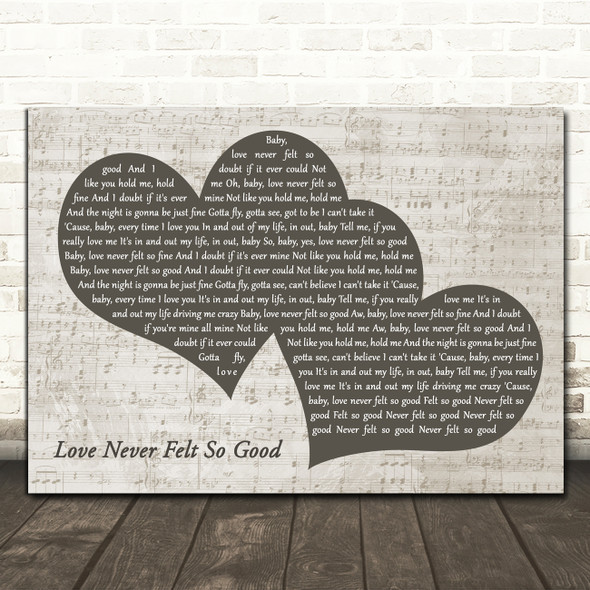 Michael Jackson Love Never Felt So Good Black & White Two Hearts Song Lyric Print