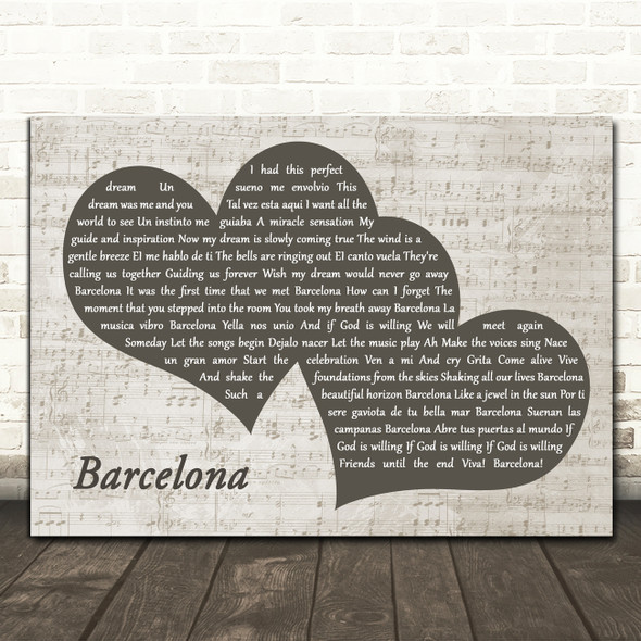 Freddie Mercury Barcelona Black & White Two Hearts Song Lyric Print