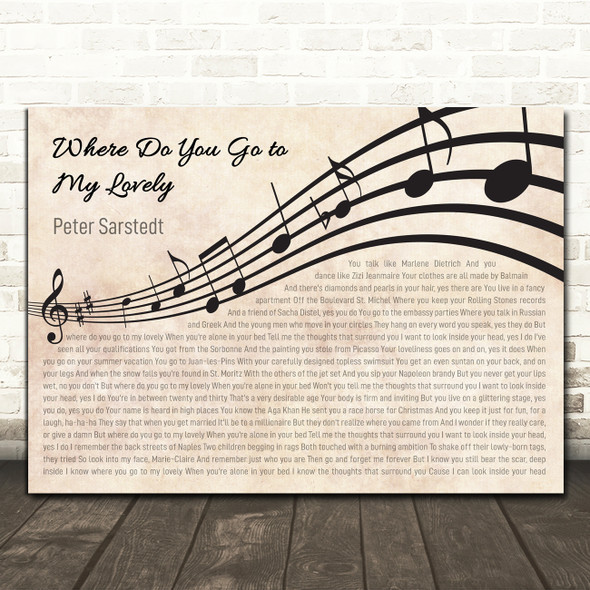 Peter Sarstedt Where Do You Go to My Lovely Landscape Wavy Music Notes Song Lyric Print