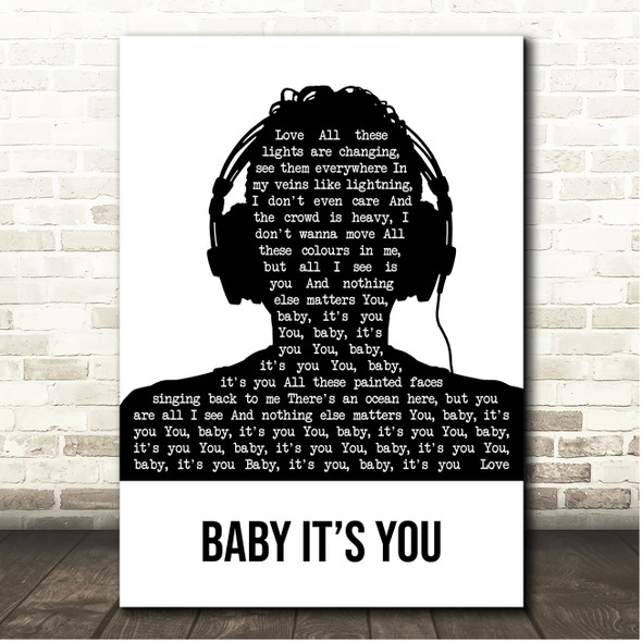 London Grammar Baby Its You Black & White Man Headphones Song Lyric Print