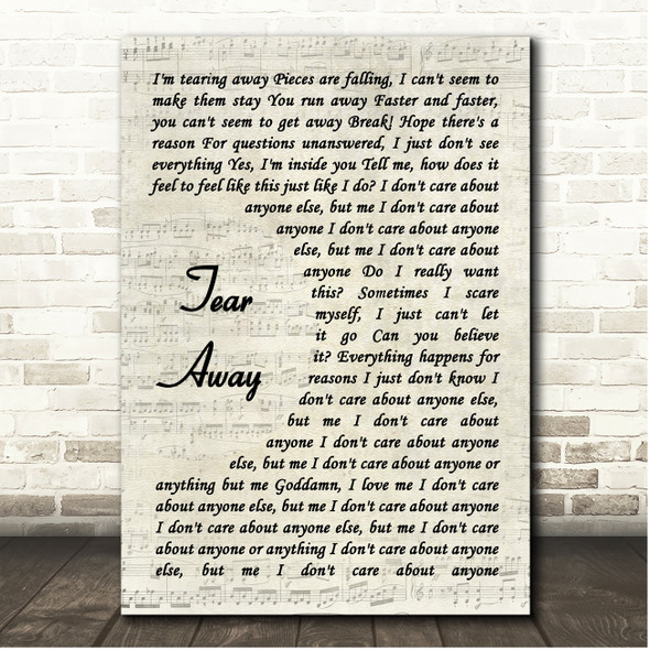 Drowning Pool Tear Away Vintage Script Song Lyric Print