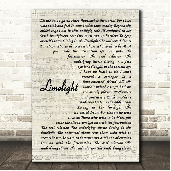 Rush Limelight Vintage Script Song Lyric Print