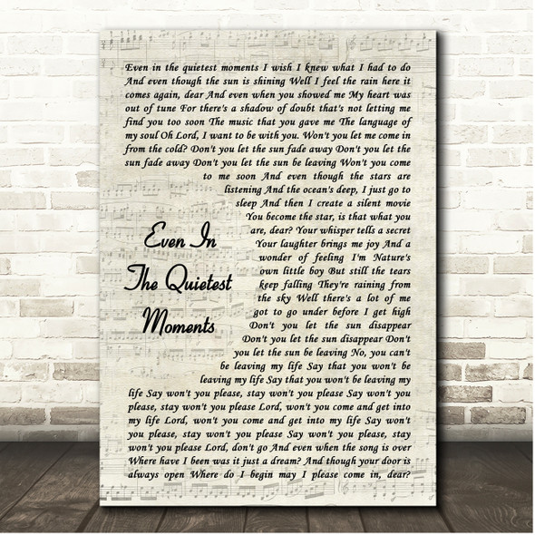 Supertramp Even In The Quietest Moments Vintage Script Song Lyric Print