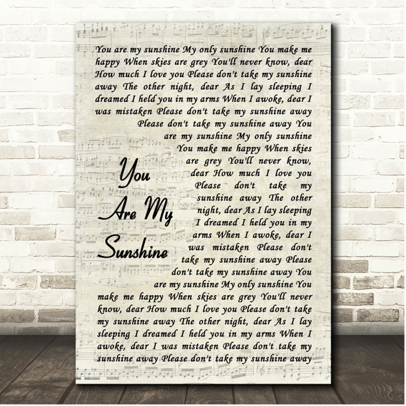 Carly Simon You Are My Sunshine Vintage Script Song Lyric Print