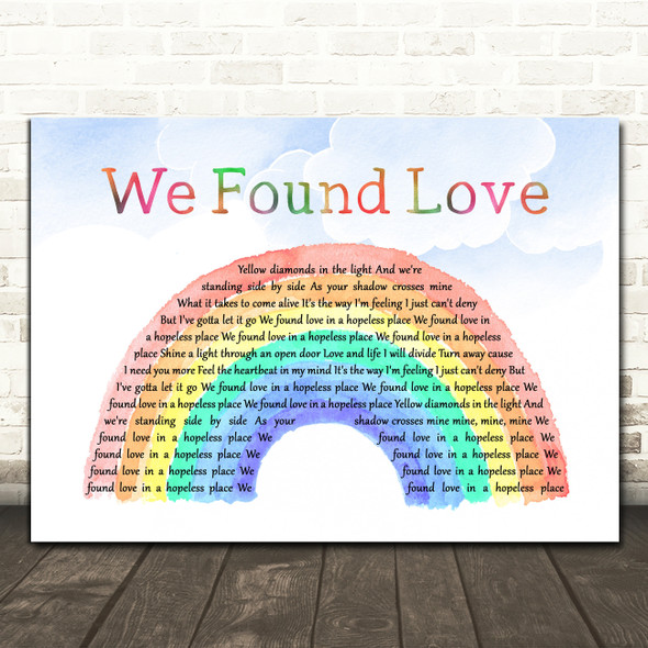 Rihanna We Found Love Watercolour Rainbow & Clouds Song Lyric Print