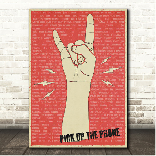 S-X Pick Up The Phone Red Grunge Rock Fist Hand Song Lyric Print