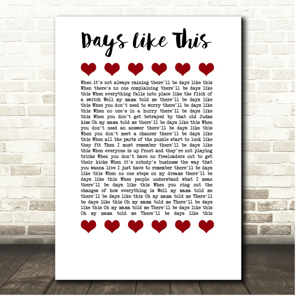 Van Morrison Days Like This Red Hearts In Row Song Lyric Print