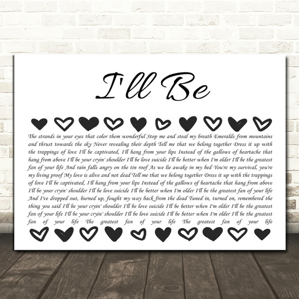 Edwin McCain I'll Be Hearts Black & White Song Lyric Print