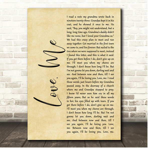 Collin Raye Love, Me Rustic Script Song Lyric Print