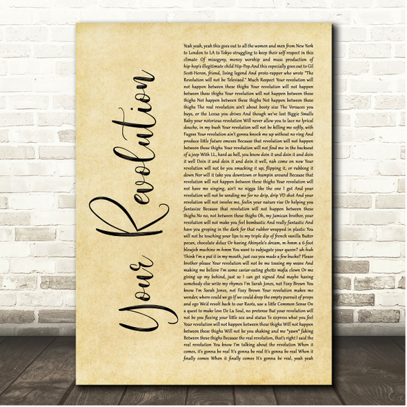 DJ Vadim Your Revolution Rustic Script Song Lyric Print