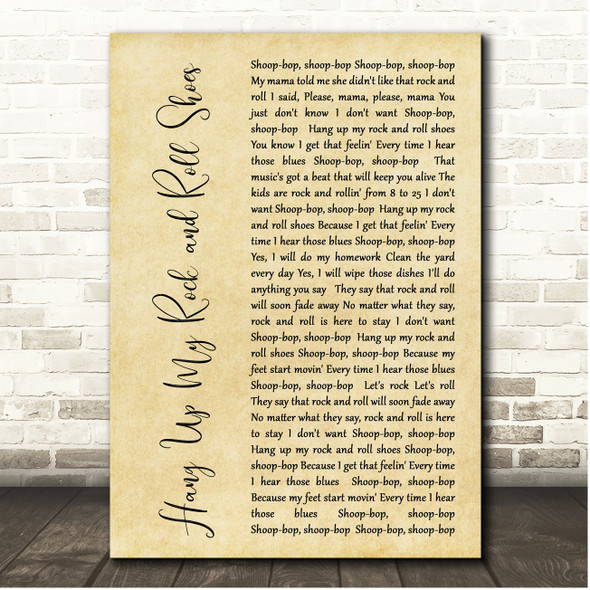 John Cafferty Hang Up My Rock and Roll Shoes Rustic Script Song Lyric Print