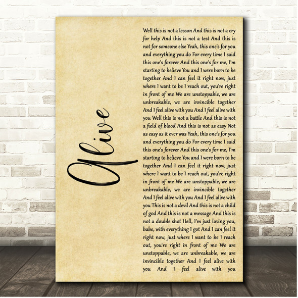 Augustana Alive Rustic Script Song Lyric Print