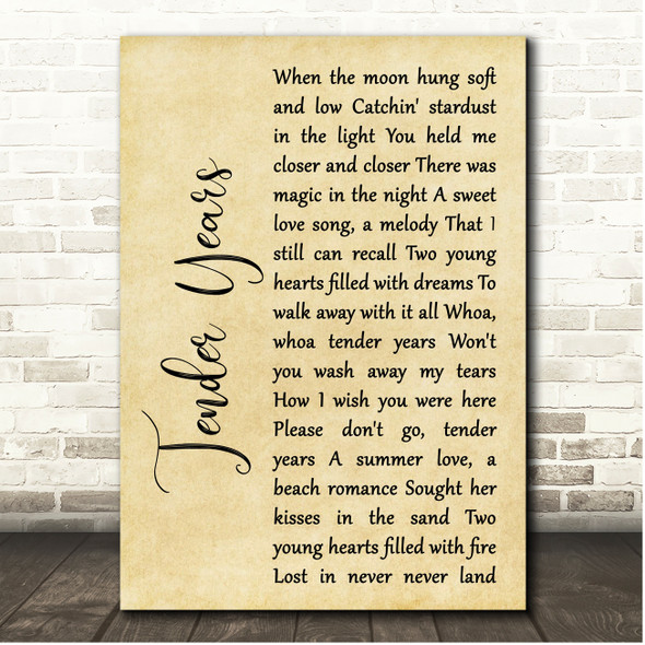 John Cafferty Tender Years Rustic Script Song Lyric Print