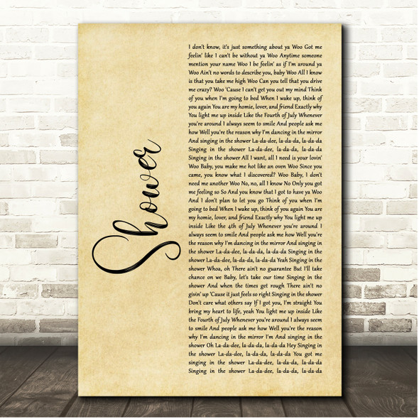 Becky G Shower Rustic Script Song Lyric Print