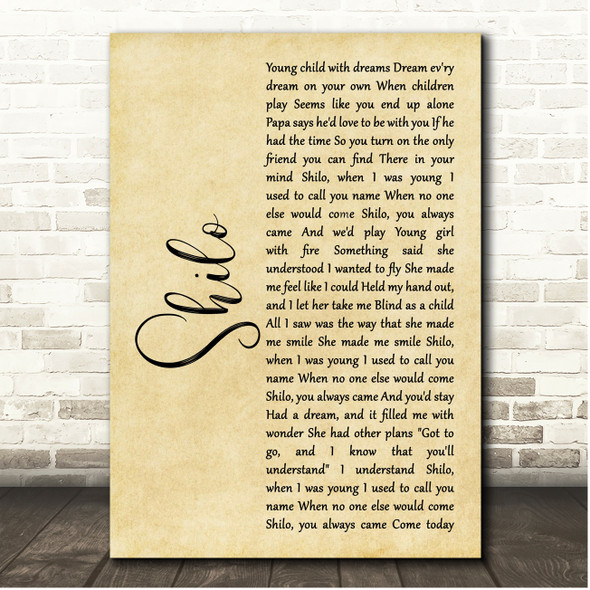 Neil Diamond Shilo Rustic Script Song Lyric Print