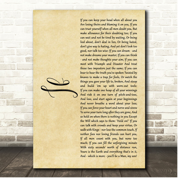 Rudyard Kipling If Rustic Script Song Lyric Print