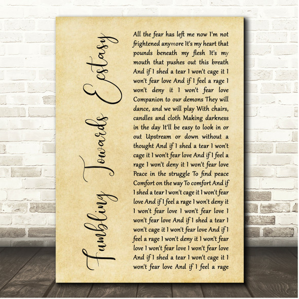 Sarah McLachlan Fumbling Towards Ecstasy Rustic Script Song Lyric Print