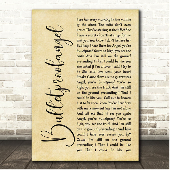 The Goo Goo Dolls Bulletproofangel Rustic Script Song Lyric Print