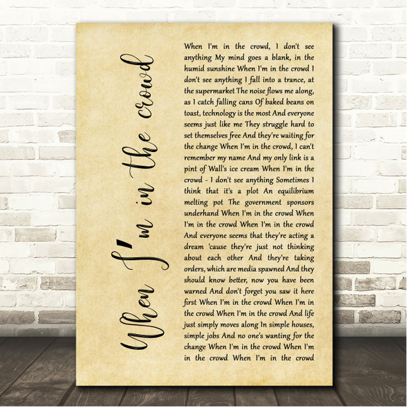 The Jam In the Crowd Rustic Script Song Lyric Print