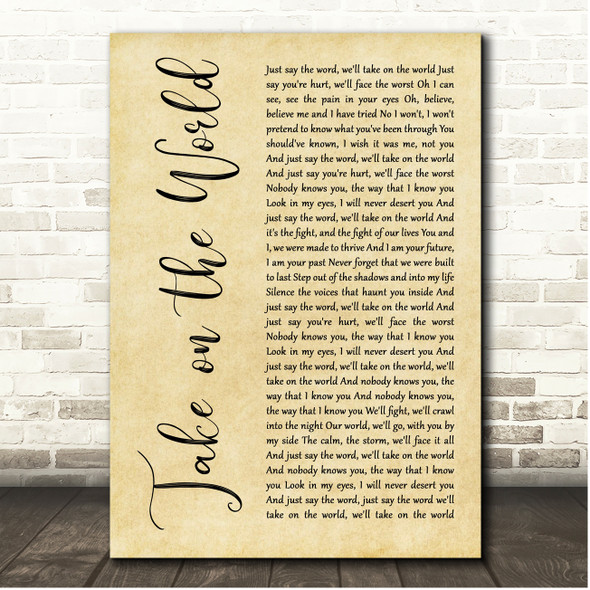 You Me At Six Take on the World Rustic Script Song Lyric Print