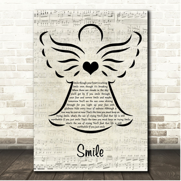 Nat King Cole Smile Music Script Angel Song Lyric Print