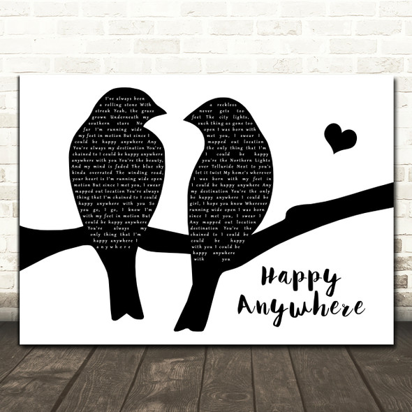 Blake Shelton Happy Anywhere Black & White Lovebirds Song Lyric Print