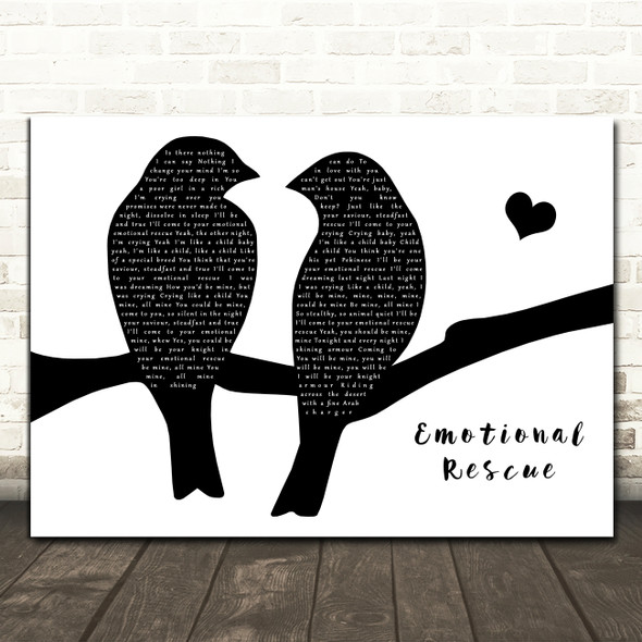 The Rolling Stones Emotional Rescue Black & White Lovebirds Song Lyric Print