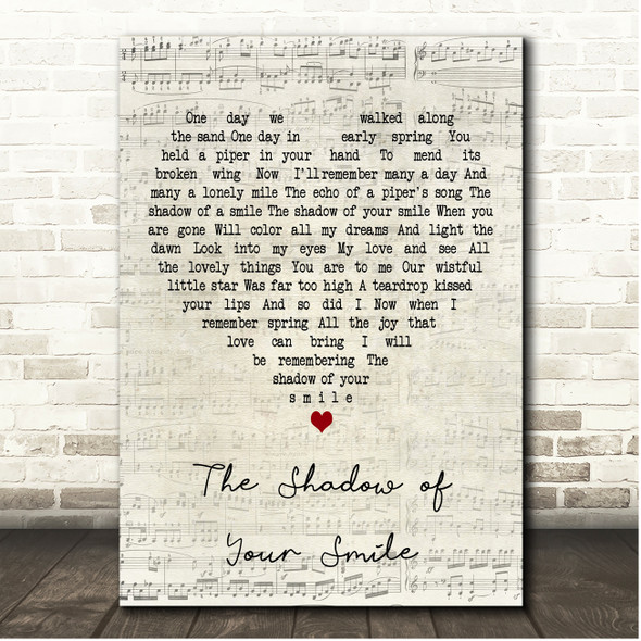 Andy Williams The Shadow of Your Smile Script Heart Song Lyric Print