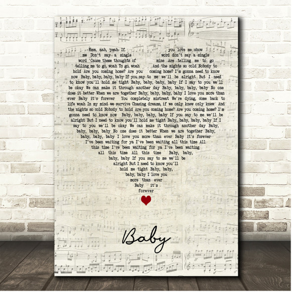 Anton Powers & Pixie Lott Baby Script Heart Song Lyric Print