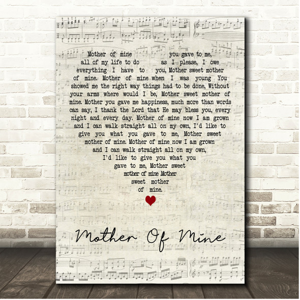 Neil Reid Mother Of Mine Script Heart Song Lyric Print