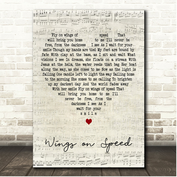 Paul Weller Wings of Speed Script Heart Song Lyric Print