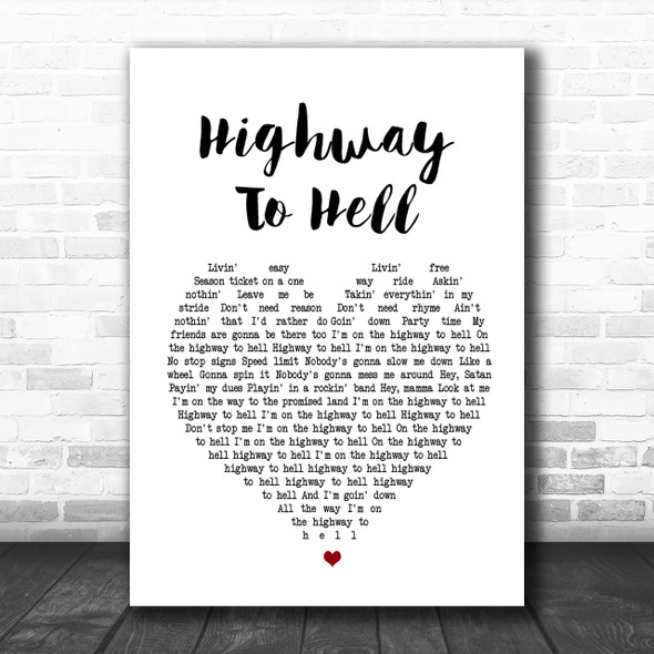 AC DC Highway To Hell Heart Song Lyric Music Wall Art Print