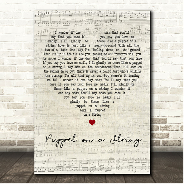 Sandie Shaw Puppet on a String Script Heart Song Lyric Print