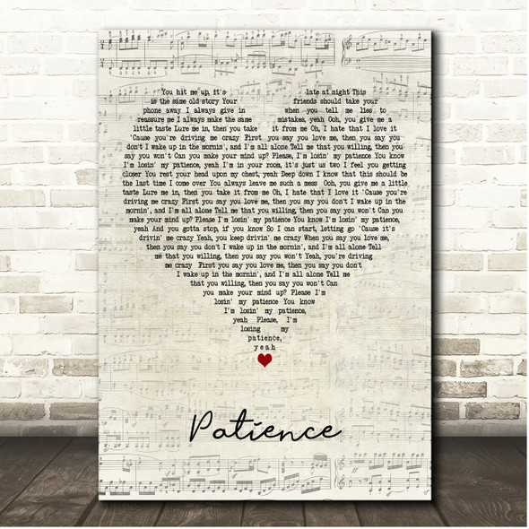 Shawn Mendes Patience Script Heart Song Lyric Print