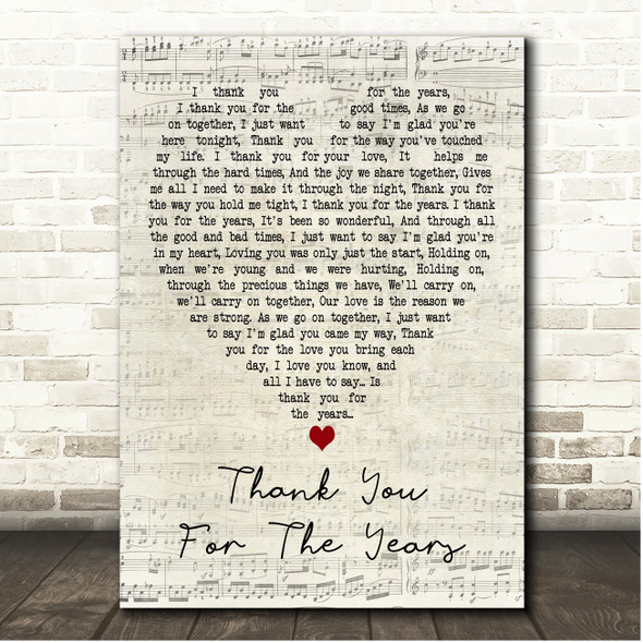 Shirley Bassey Thank You For The Years Script Heart Song Lyric Print