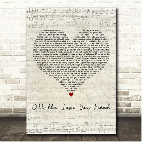 Big Head Todd and the Monsters All the Love You Need Script Heart Song Lyric Print