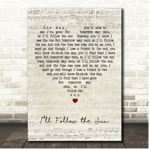 The Beatles Ill Follow the Sun Script Heart Song Lyric Print