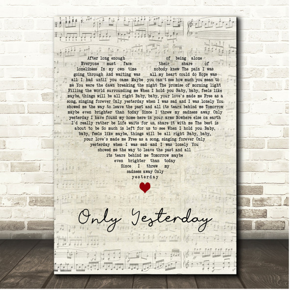 The Carpenters Only Yesterday Script Heart Song Lyric Print