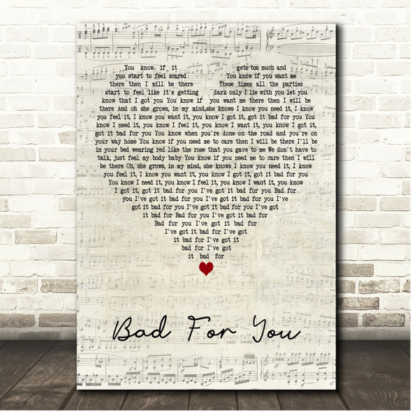 The Hunna Bad For You Script Heart Song Lyric Print