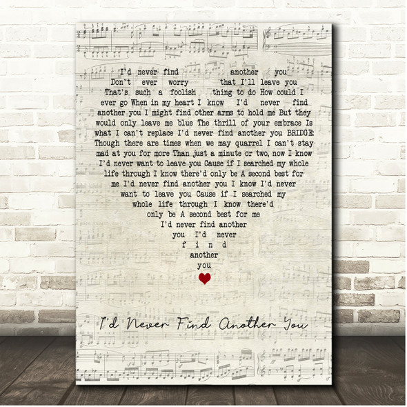 Billy Fury I'd Never Find Another You Script Heart Song Lyric Print