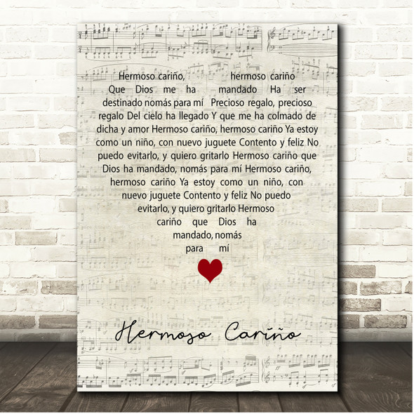 Vicente Fernández Hermoso Cariño Script Heart Song Lyric Print