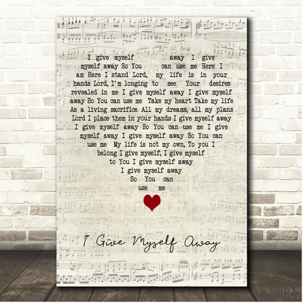 William McDowell I Give Myself Away Script Heart Song Lyric Print