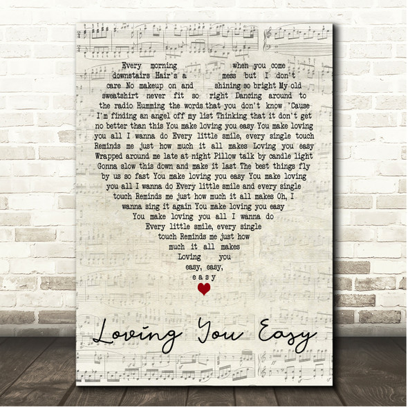 Zac Brown Band Loving You Easy Script Heart Song Lyric Print