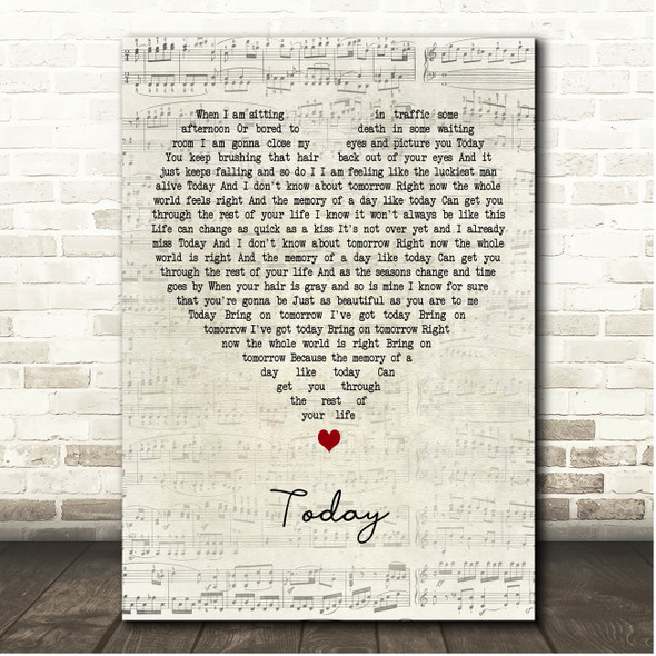 Brad Paisley Today Script Heart Song Lyric Print