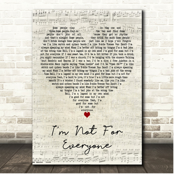 Brothers Osborne Im Not For Everyone Script Heart Song Lyric Print