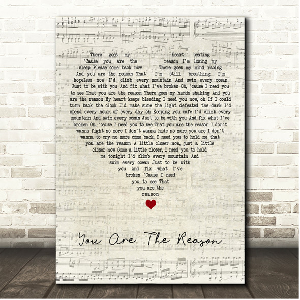 Callum Scott & Leona Lewis You Are The Reason Script Heart Song Lyric Print