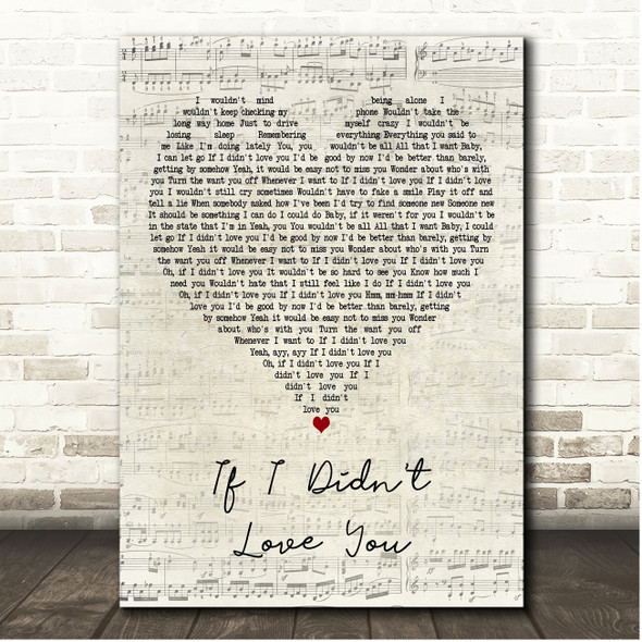 Carrie Underwood, Jason Aldean If I Didn't Love You Script Heart Song Lyric Print