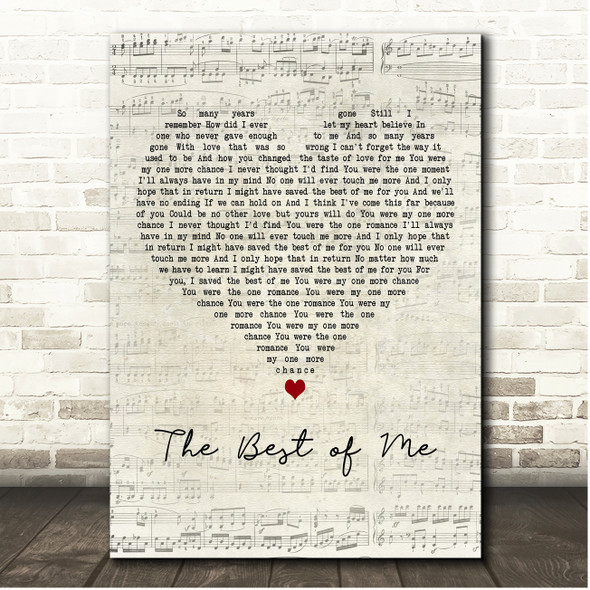 Cliff Richard The Best of Me Script Heart Song Lyric Print