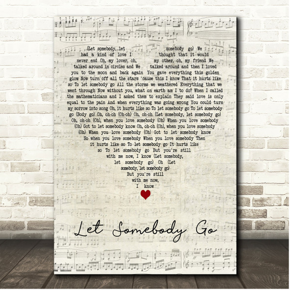 Coldplay & Selena Gomez Let Somebody Go Script Heart Song Lyric Print